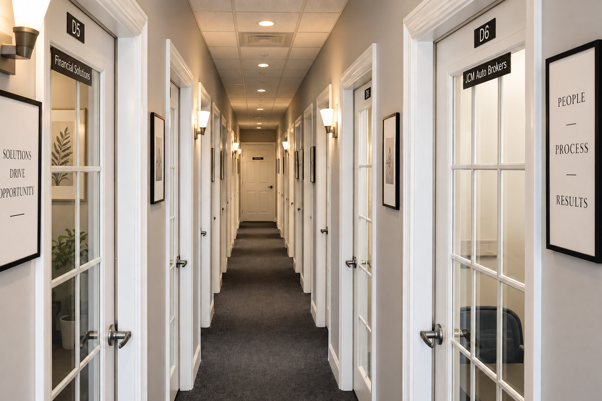 The suite hallway with doors D5 and D6
